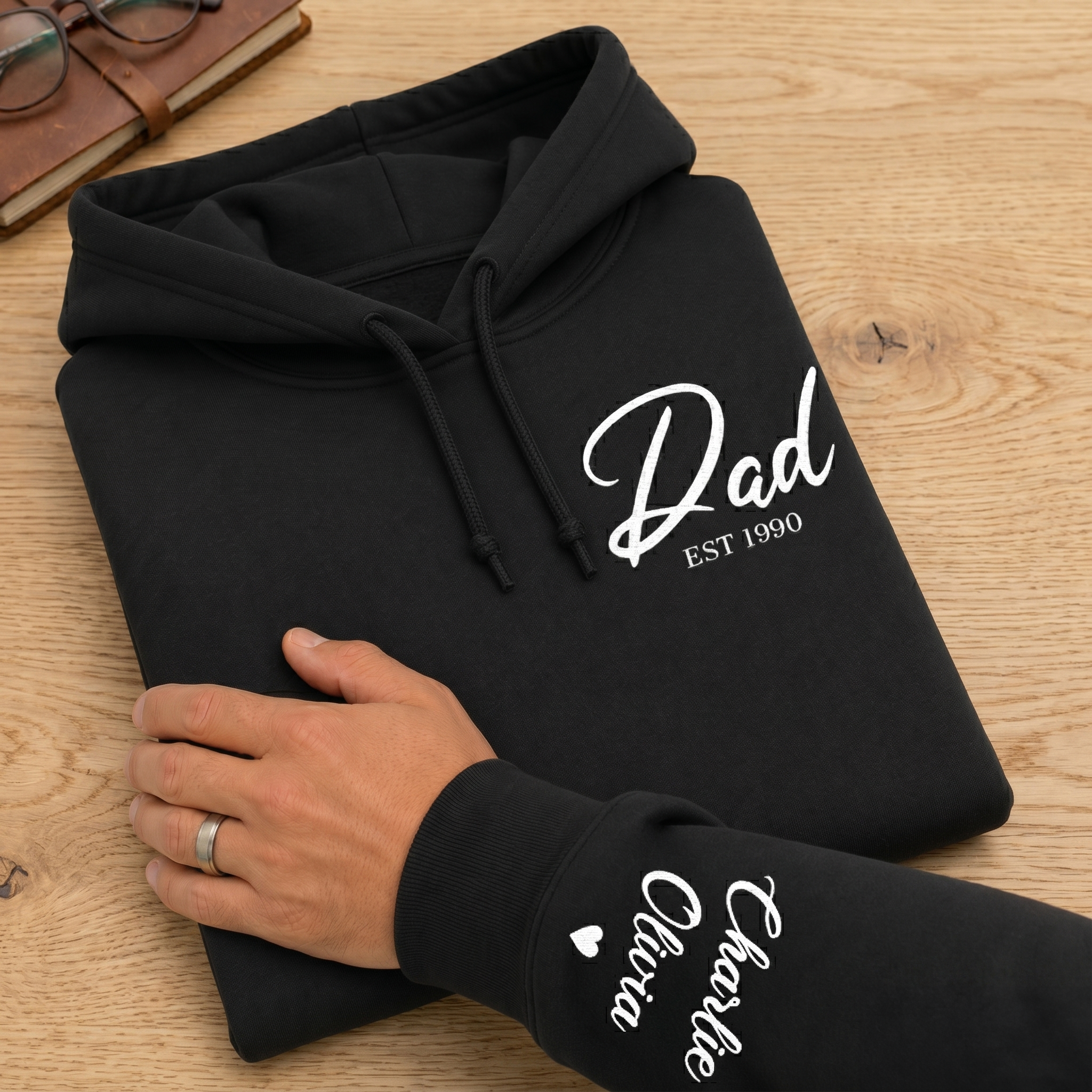 PERSONALISED Dad, Papa or Daddy Breast Pocket Design Est & Sleeve Name Print - Dad Sweater & Hoodie