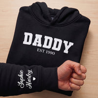 PERSONALISED Dad, Papa or Daddy Varsity Style Design Est & Sleeve Name Print - Dad Sweater & Hoodie