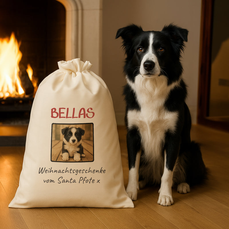 Personalisierte Weihnachtsgeschenke mit Foto und Namen von Santa Paws – Weihnachtssack