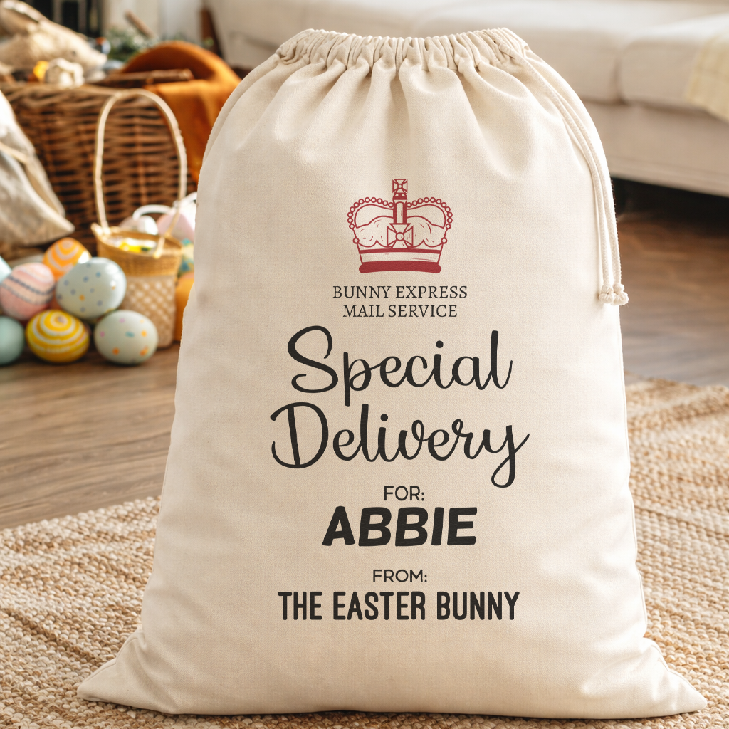 PERSONALISED Special Delivery Bunny Express - Easter Gift Sack