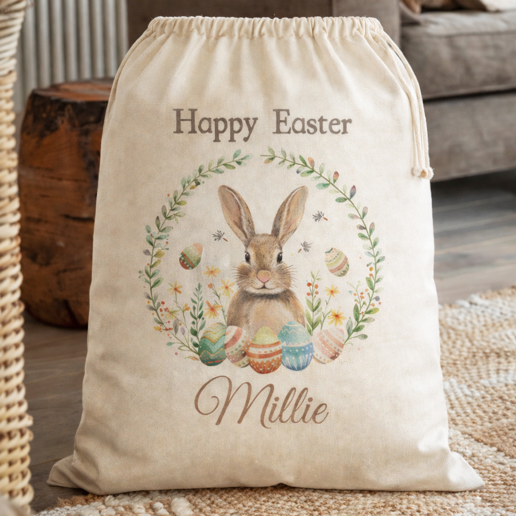 PERSONALISED Happy Easter & Name Handwritten - Easter Gift Sack