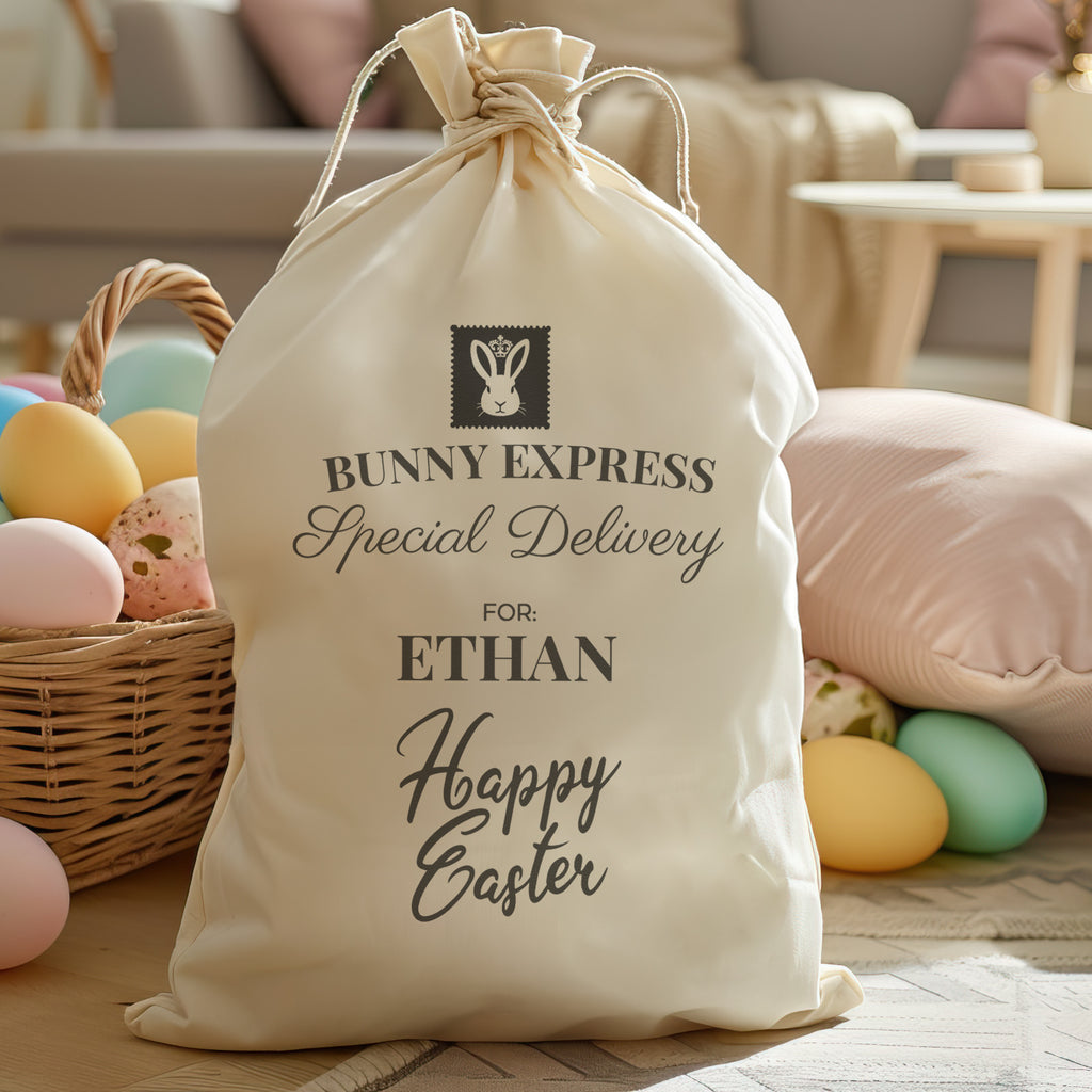 PERSONALISED Bunny Express Stamp Special Delivery - Easter Gift Sack