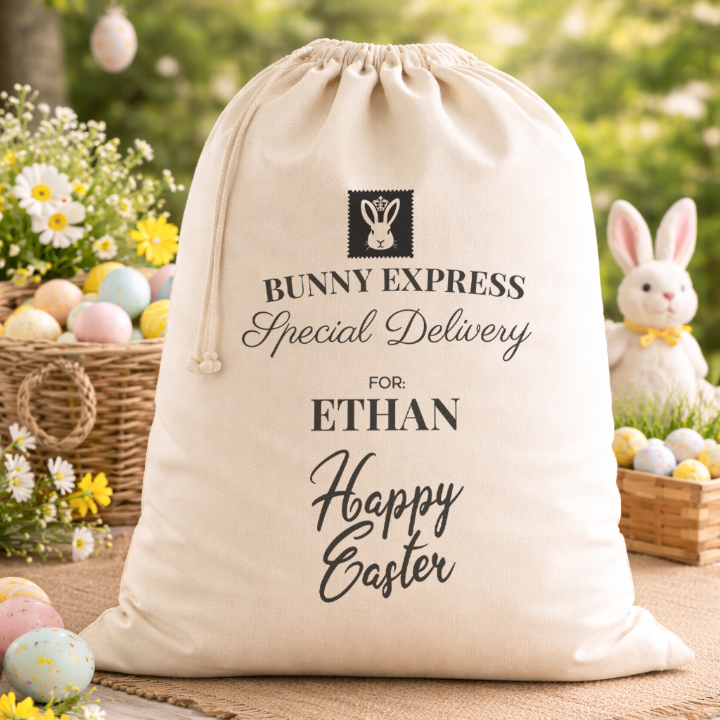 PERSONALISED Bunny Express Stamp Special Delivery - Easter Gift Sack