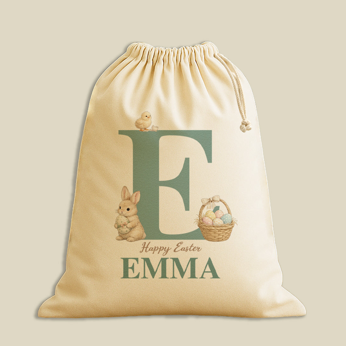PERSONALISED Happy Easter Initial & Name - Bunny Basket & Chick - Easter Gift