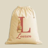 PERSONALISED Initial & Name - Pink Coat Bunny with Basket - Easter Gift