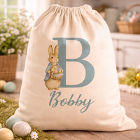 PERSONALISED Initial & Name - Blue Coat Bunny with Basket - Easter Gift
