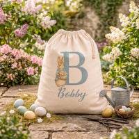 PERSONALISED Initial & Name - Blue Coat Bunny with Basket - Easter Gift