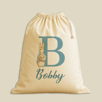 PERSONALISED Initial & Name - Blue Coat Bunny with Basket - Easter Gift