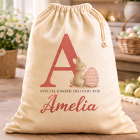 PERSONALISED Initial & Name - Bunny & Pink Egg - Easter Gift