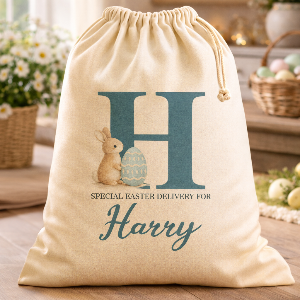 PERSONALISED Initial & Name - Bunny & Blue Egg - Easter Gift