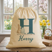 PERSONALISED Initial & Name - Bunny & Blue Egg - Easter Gift