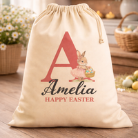 PERSONALISED Happy Easter Pink Initial & Name - Scripted Name in Black - Easter Gift