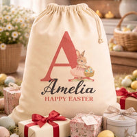 PERSONALISED Happy Easter Pink Initial & Name - Scripted Name in Black - Easter Gift