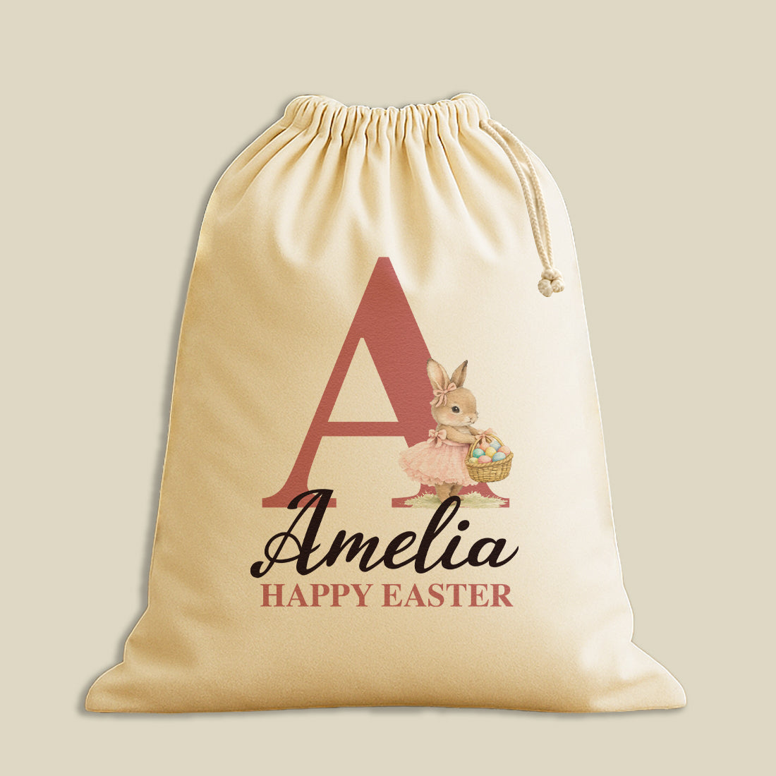 PERSONALISED Happy Easter Pink Initial & Name - Scripted Name in Black - Easter Gift