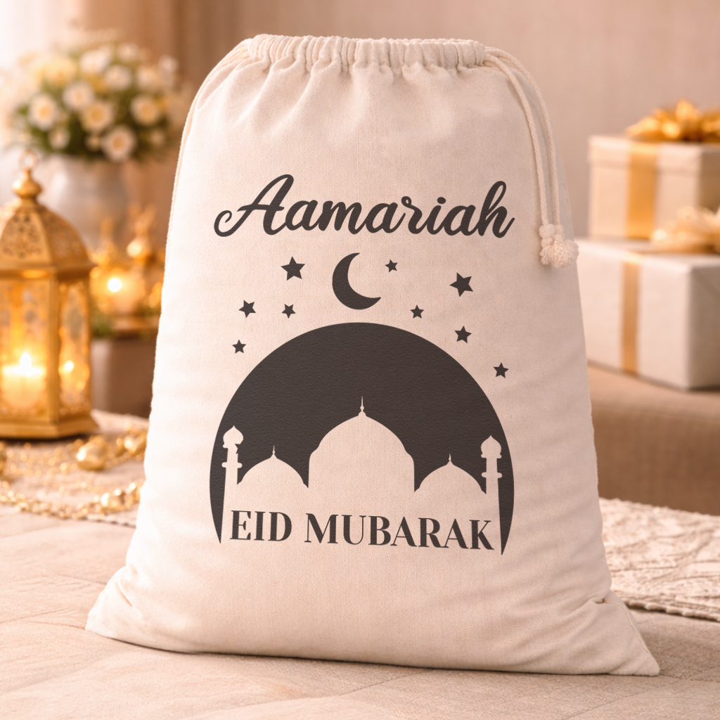 PERSONALISED Eid Mubarak Black Design - Eid Sack