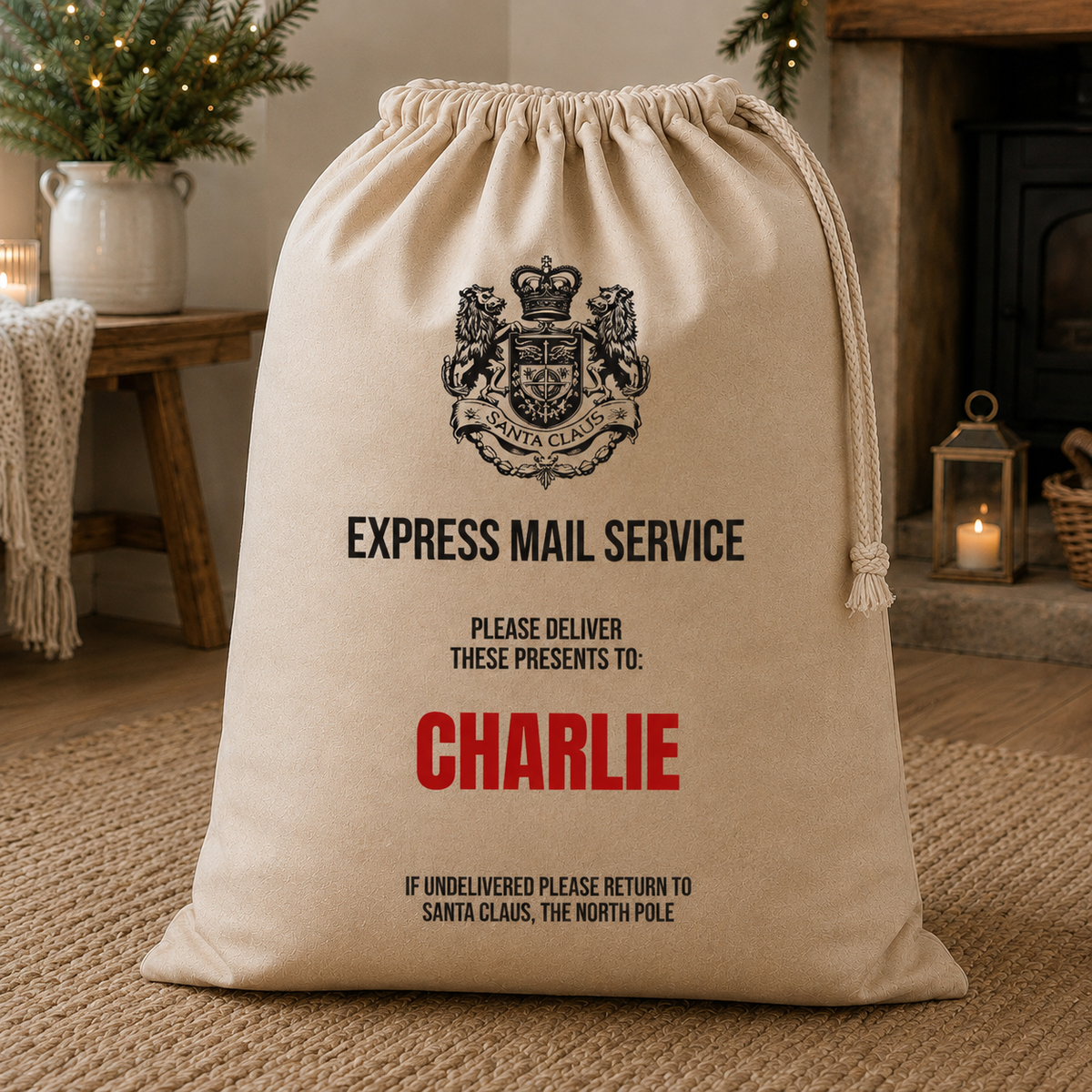 Personalised Express Mail Service To First Name & Surname - Christmas Santa Sack