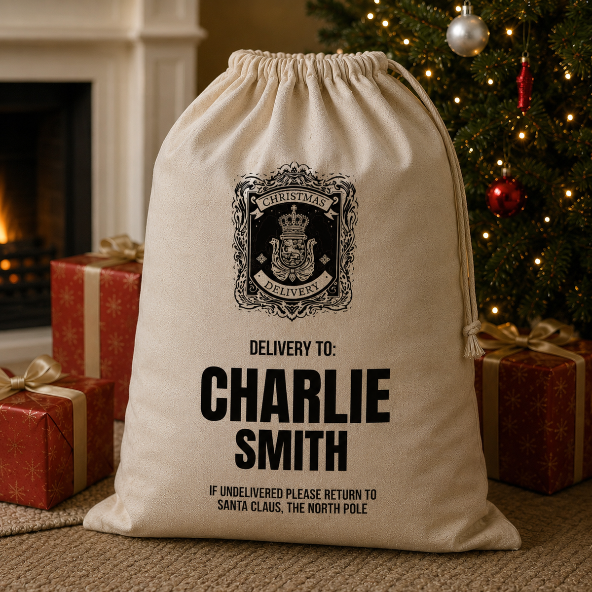 Personalised North Pole Post Office Full Name - Christmas Santa Sack