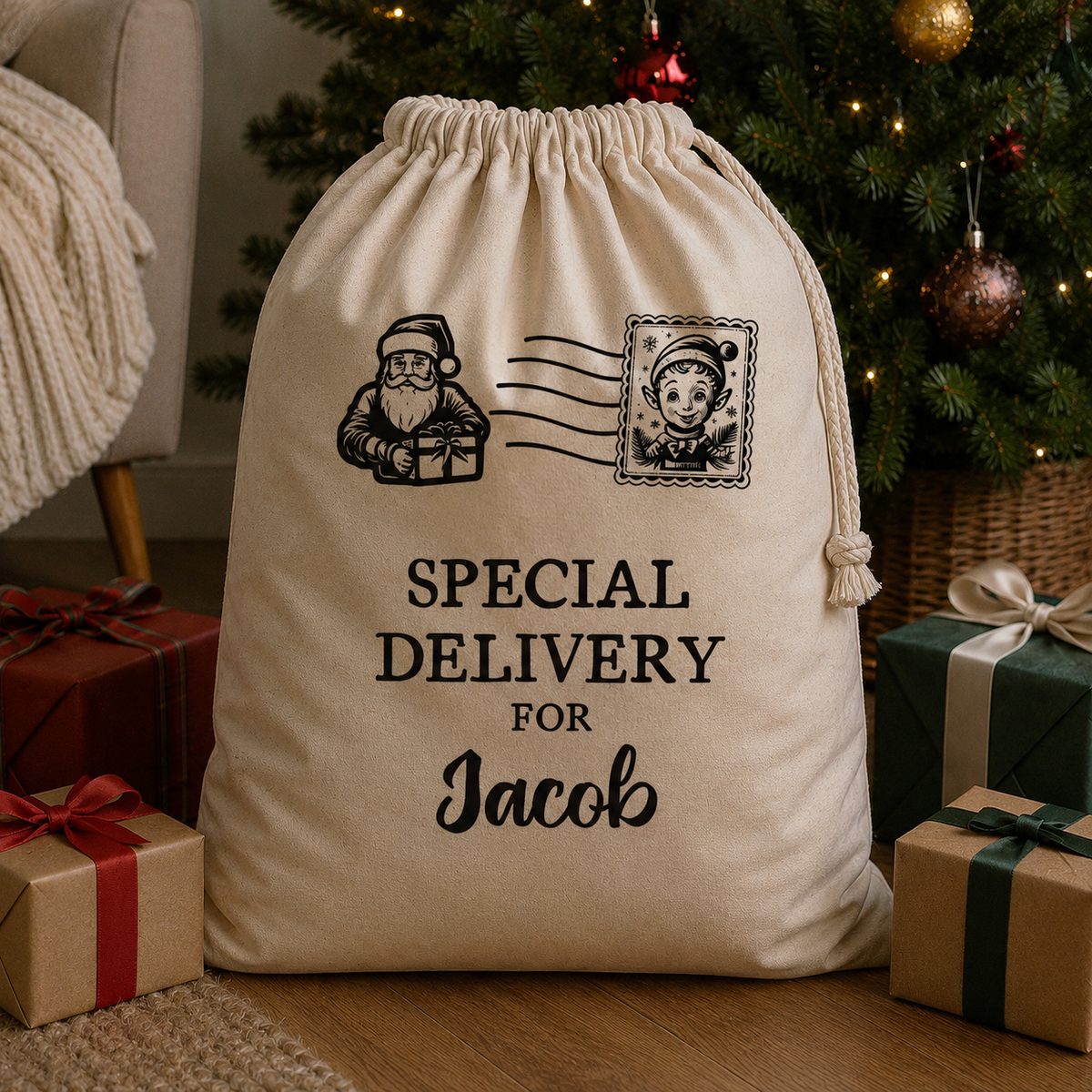 Personalisierte Weihnachtsmann-Poststempel und Sonderzustellung für... - Weihnachtsmannsack
