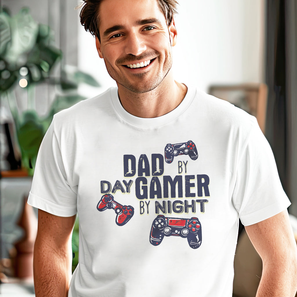 Dad By Day Gamer By Night - Mens T-Shirt - Dads T-Shirt