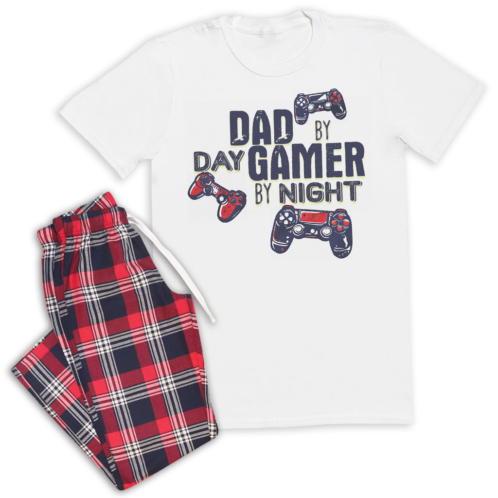 Dad By Day Gamer By Night - Pyjamas - Top & Tartan PJ Bottoms - Dad Pyjamas