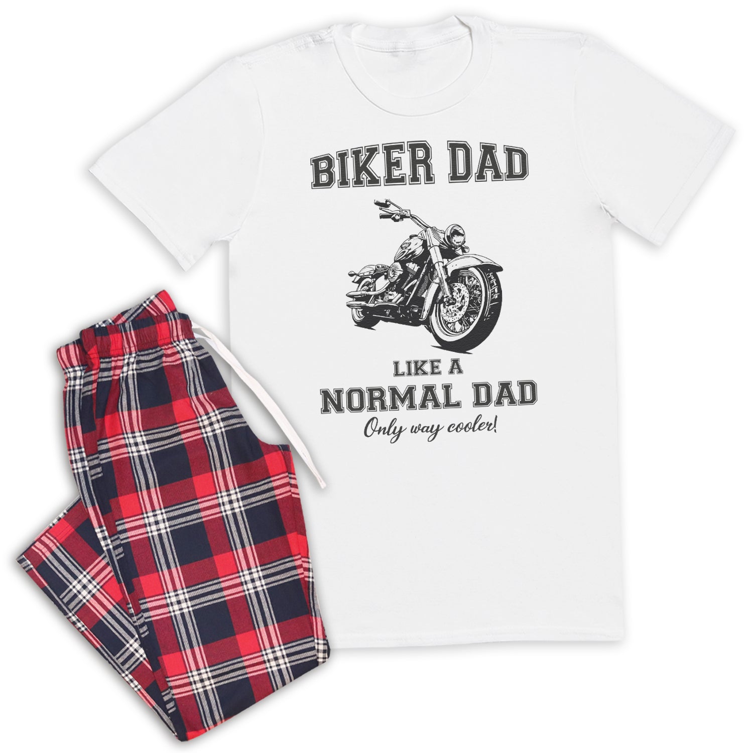 Biker Dad Just Like A Normal Dad But Cooler - Pyjamas - Top & Tartan PJ Bottoms - Dad Pyjamas
