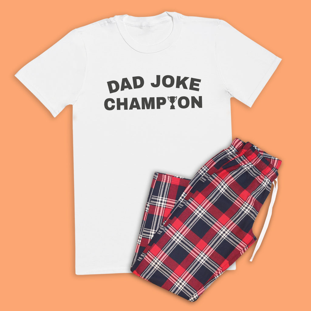Dad Joke Champion - Pyjamas - Top & Tartan PJ Bottoms - Dad Pyjamas