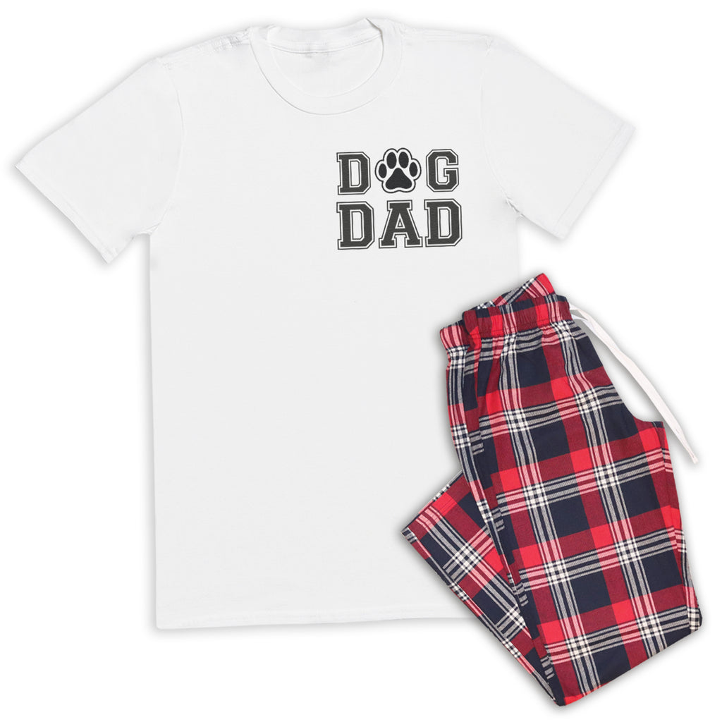 Dog Dad Paw Chest Print - Pyjamas - Top & Tartan PJ Bottoms - Dad Pyjamas