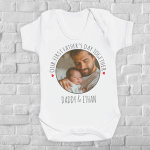 PERSONALISED Our First Father's Day Together, Circular Photo & Text - Baby Bodysuit