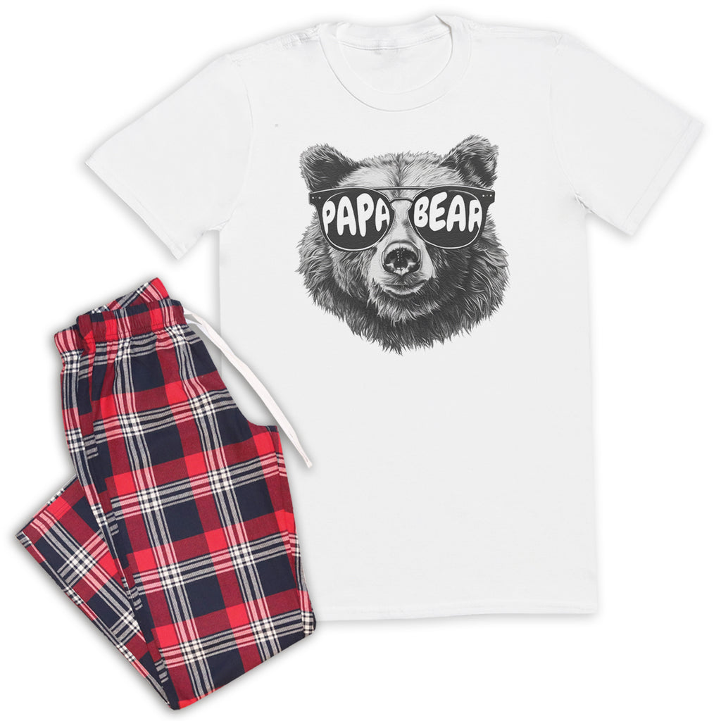 Papa Bear Sunglasses - Pyjamas - Top & Tartan PJ Bottoms - Dad Pyjamas