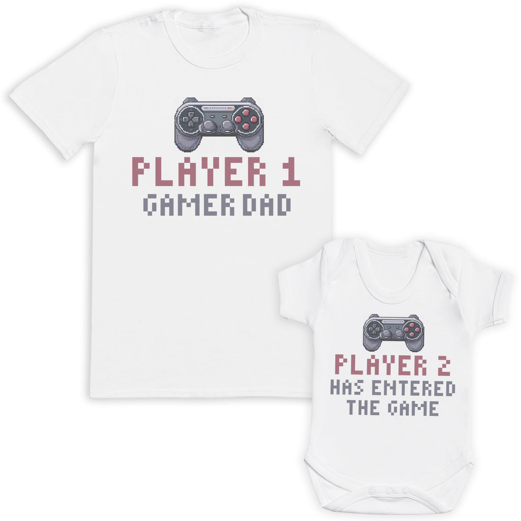 Player 2 Has Entered The Game & Player 1 Gamer Dad - Baby / Kids T-Shirt & Men's T-Shirt - (Sold Separately)
