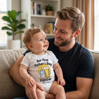 PERSONALISED Our First Father's Day Milk Bottle & Pint Glass - Baby / Kids T-Shirt & Men's T-Shirt - (Sold Separately)