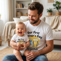 PERSONALISED Our First Father's Day Milk Bottle & Pint Glass - Baby / Kids T-Shirt & Men's T-Shirt - (Sold Separately)