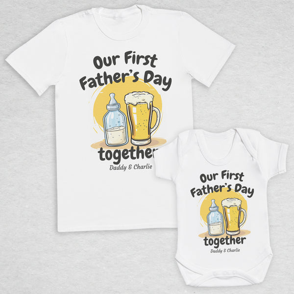 PERSONALISIERTE Milchflasche und Pintglas zum ersten Vatertag – Baby-/Kinder-T-Shirt und Herren-T-Shirt – (separat erhältlich)