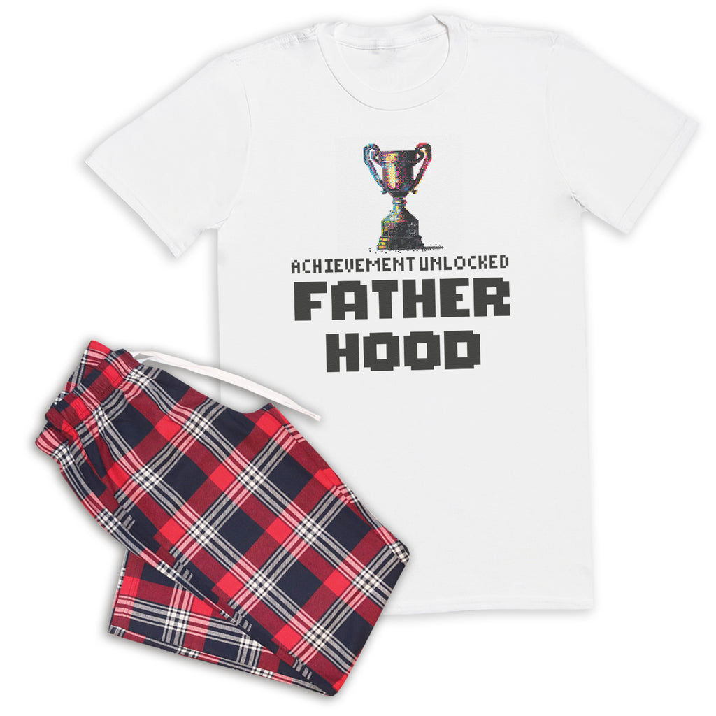 Achievement Unlocked - Fatherhood - Pyjamas - Top & Tartan PJ Bottoms - Dad Pyjamas