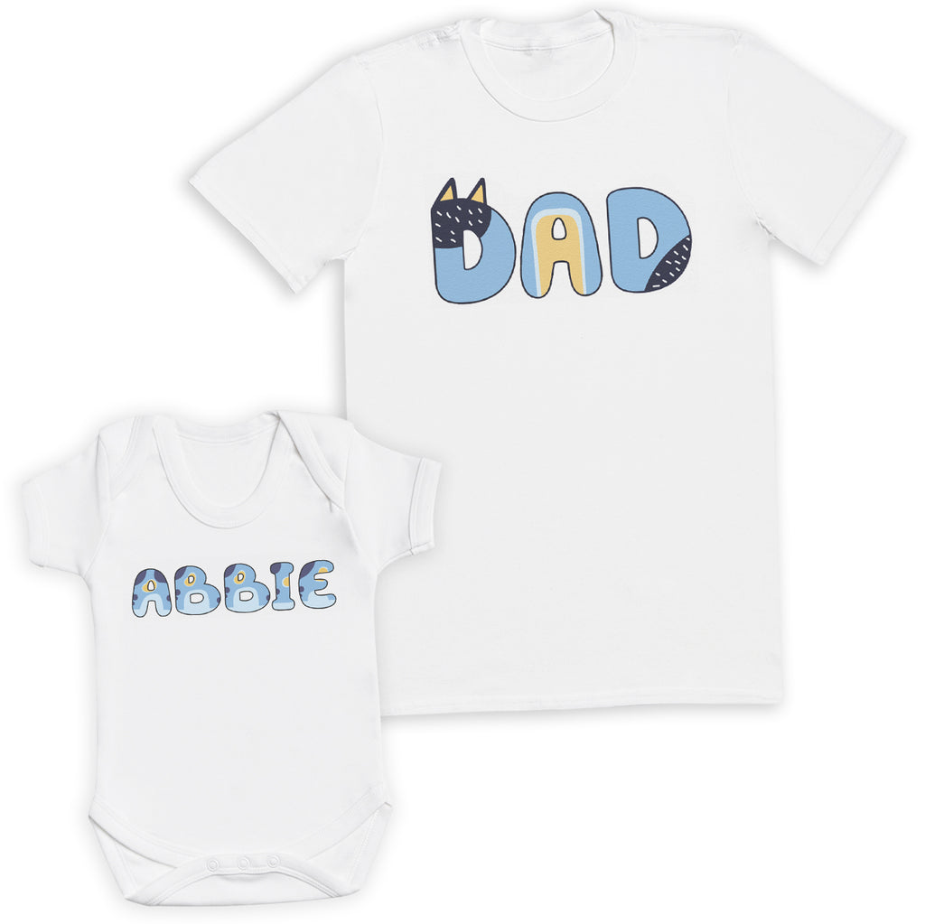 PERSONALISED Kids Name & Bluey Dad - Baby / Kids T-Shirt & Men's T-Shirt - (Sold Separately)