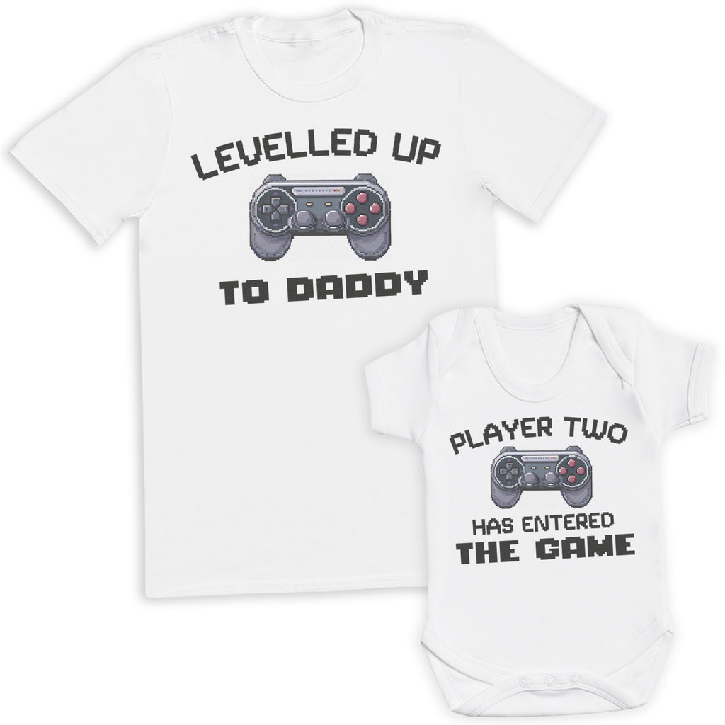 Player Two Has Entered The Game & Levelled To Daddy - Baby / Kids T-Shirt & Men's T-Shirt - (Sold Separately)