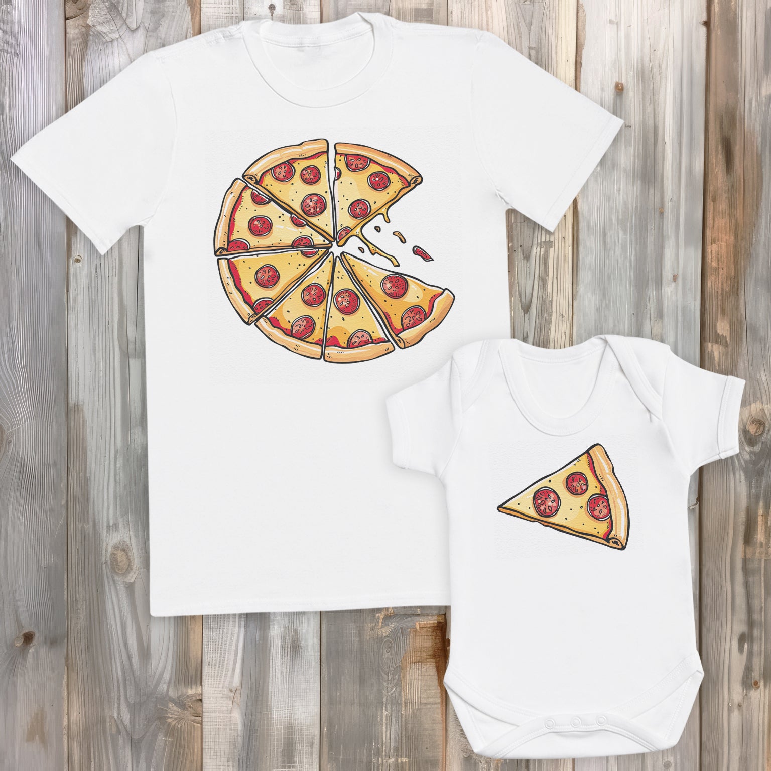 Pizza & Pizza Slice New Design - Baby / Kids T-Shirt & Men's T-Shirt - (Sold Separately)