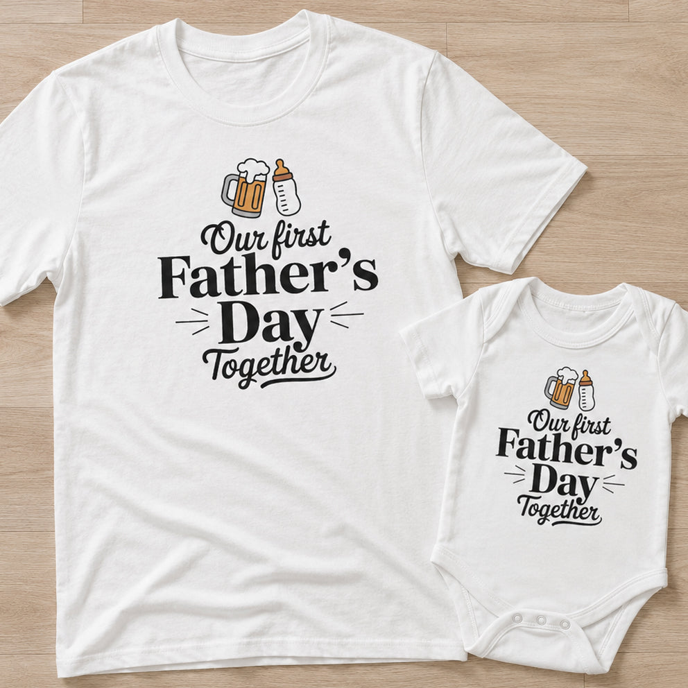 Our First Father's Day Together - Classic Script Typography Design - Baby Outfit Set