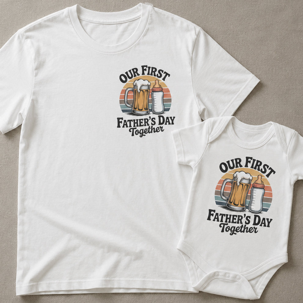 Our First Father's Day Together – Retro Pocket Print Design - Baby Outfit Set