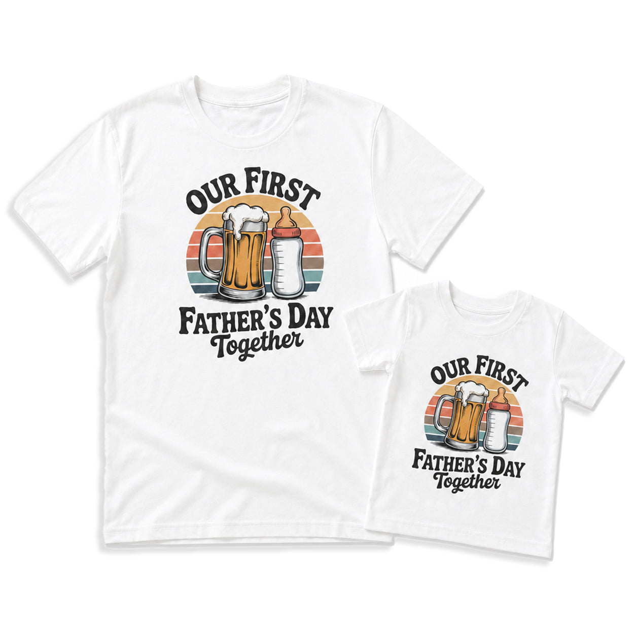 Our First Father's Day Together – Retro Sunset Beer & Bottle Design - Baby Outfit Set