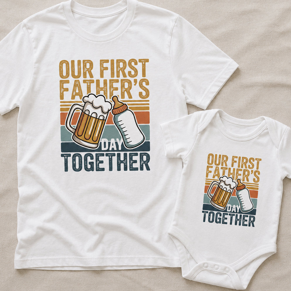 Our First Father's Day Together – Retro Stripe Graphic Design - Baby Outfit Set