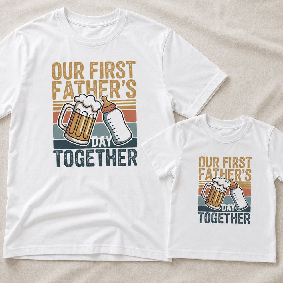 Our First Father's Day Together – Retro Stripe Graphic Design - Baby Outfit Set