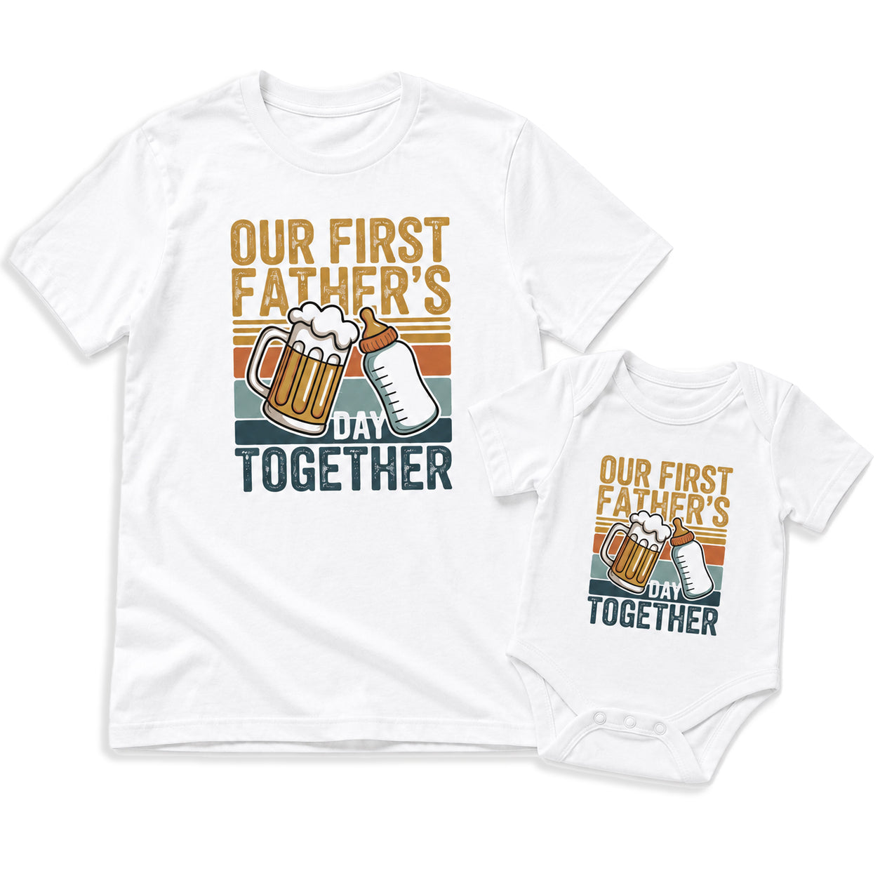 Our First Father's Day Together – Retro Stripe Graphic Design - Baby Outfit Set