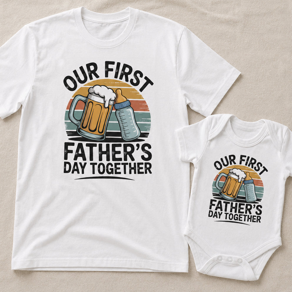 Our First Father's Day Together – Vintage Sunset Graphic Design - Baby Outfit Set