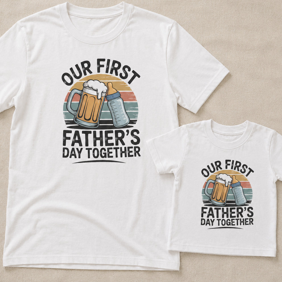 Our First Father's Day Together – Vintage Sunset Graphic Design - Baby Outfit Set