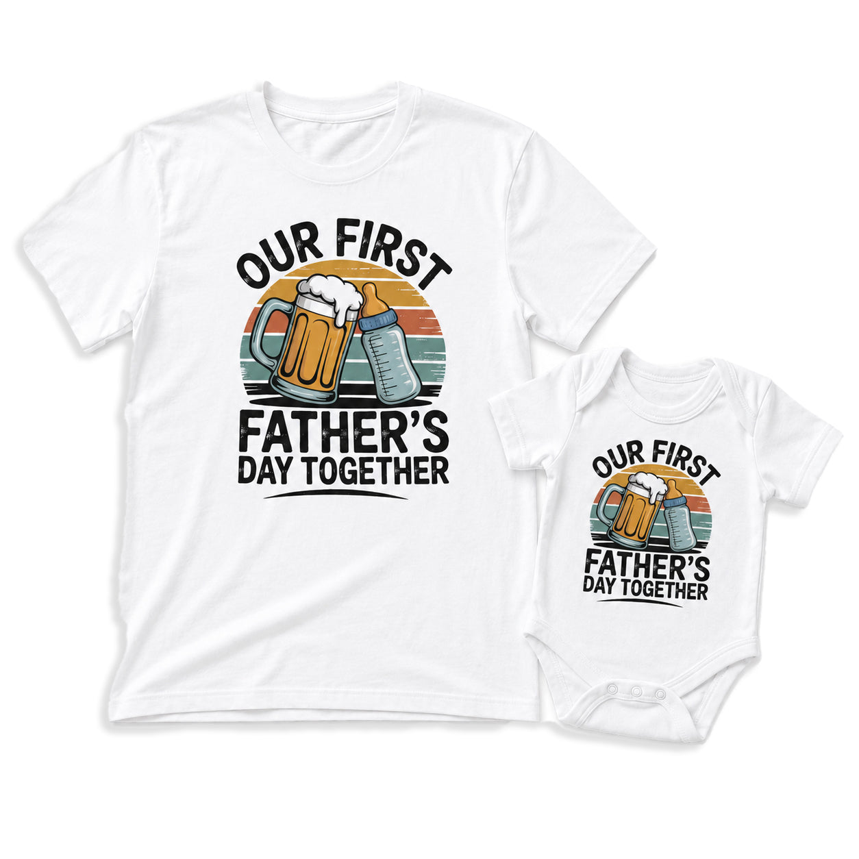 Our First Father's Day Together – Vintage Sunset Graphic Design - Baby Outfit Set