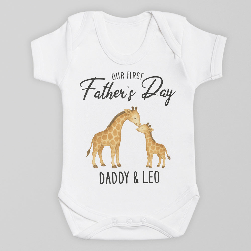 PERSONALISED Our First Father's Day - Choice of 12 Animal Designs - Baby Bodysuit