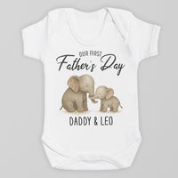 PERSONALISED Our First Father's Day - Choice of 12 Animal Designs - Baby Bodysuit