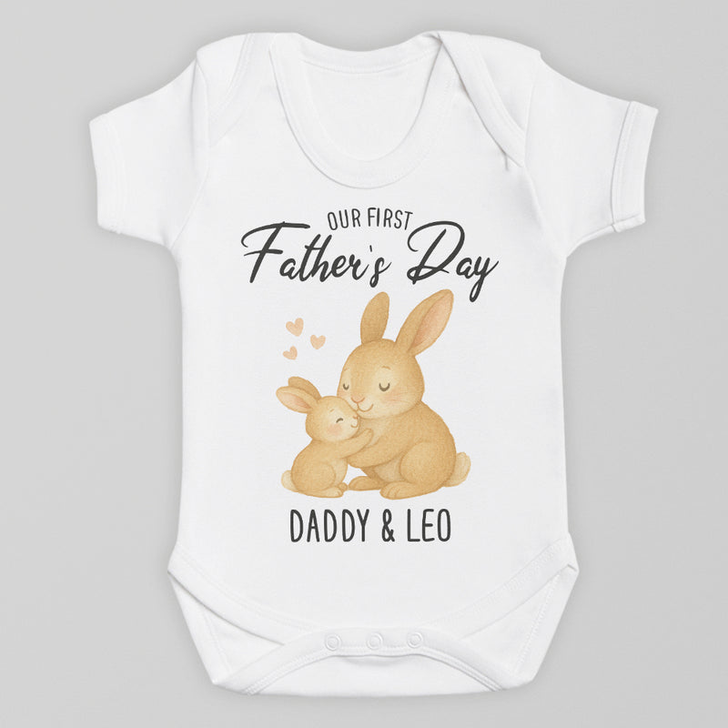PERSONALISED Our First Father's Day - Choice of 12 Animal Designs - Baby Bodysuit