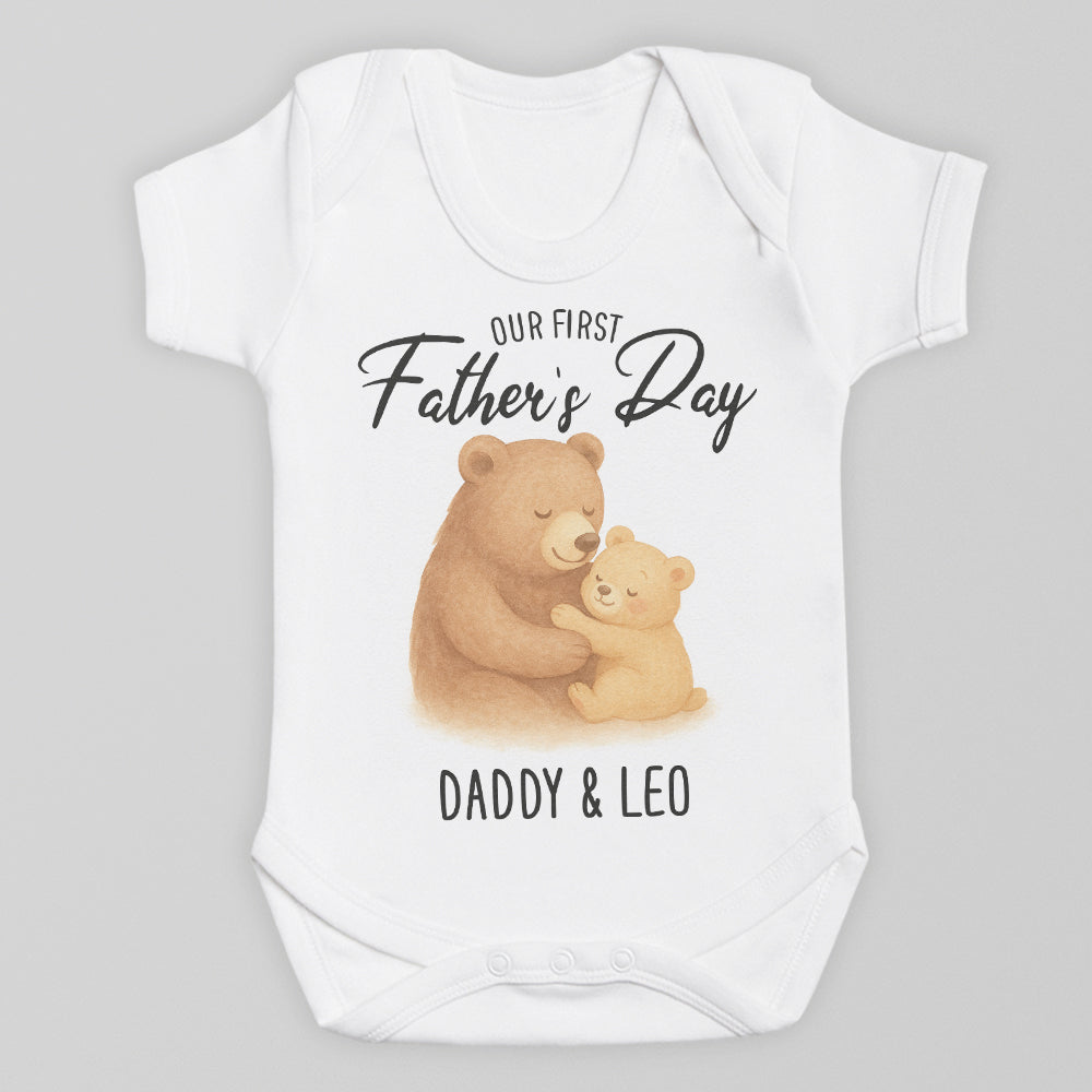 PERSONALISED Our First Father's Day - Choice of 12 Animal Designs - Baby Bodysuit